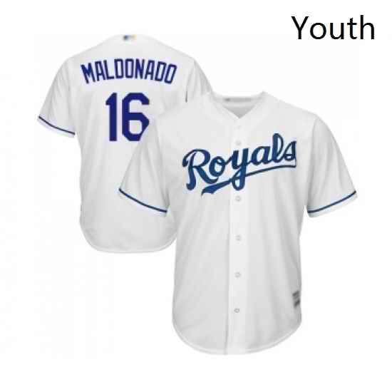Youth Kansas City Royals 16 Martin Maldonado Replica White Home Cool Base Baseball Jersey
